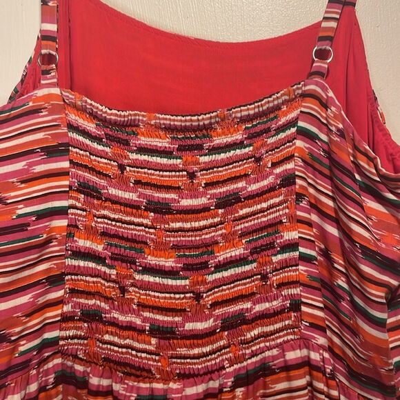 Loft- Ikat Vibrant Aztec Boho Beachy Southwestern Multicolor Ruffle Dress- 6 - Picture 7 of 11